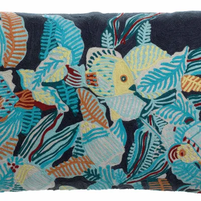 Cushions - Embroidered Cushion Dori Marine 30 X 50 - MAISON VIVARAISE - SDE VIVARAISE WINKLER