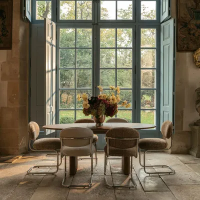 Chaises - Amberta - Chaise, Tweed marron caramel & métal chromé - NV GALLERY