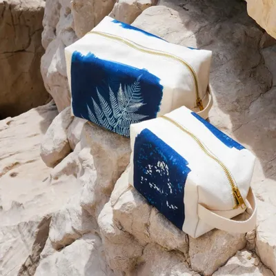 Clutches - Cube Pouch Fougère Bleu L 22 X 14 X 10,5 - LA CERISE SUR LE GATEAU