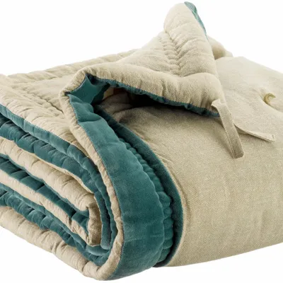 Bed linens - Bedspread Elise Chambray Vert de gris 80 X 180 - MAISON VIVARAISE - SDE VIVARAISE WINKLER