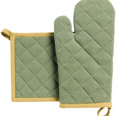 Potholders - Set of Recycled Oven Mitt/Pot Holder Grace Matcha 15 X 32 - MAISON VIVARAISE - SDE VIVARAISE WINKLER