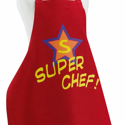 Aprons - Recycled adult kitchen apron without pocket Super Chef Rouge 72 X 90 - MAISON VIVARAISE - SDE VIVARAISE WINKLER