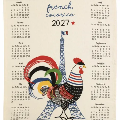Dish towels - Recycled tea towel Calendrier French Cocorico 2027 Écru 50 X 70 - MAISON VIVARAISE - SDE VIVARAISE WINKLER