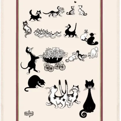 Dish towels - Kitchen Towel Print Multi Chats Dubout Ecru 60 X 80 - MAISON VIVARAISE - SDE VIVARAISE WINKLER
