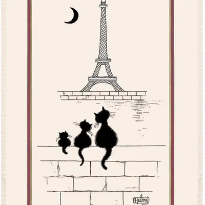Torchons - Grand Torchon Dubout Chats Tour Eiffel Ecru 60 X 80 - MAISON VIVARAISE - SDE VIVARAISE WINKLER