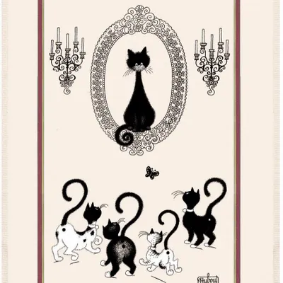 Torchons - Grand Torchon Dubout Portrait de Chat Brun 60 X 80 - MAISON VIVARAISE - SDE VIVARAISE WINKLER