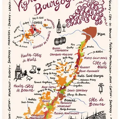 Torchons - Torchon La Carte Des Bourgognes Ecru 48 X 72 - MAISON VIVARAISE - SDE VIVARAISE WINKLER