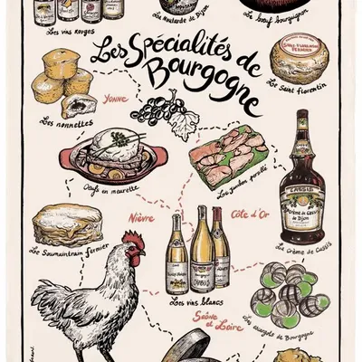 Torchons - Torchon Imprime Specialités de Bourgogne Ecru 48 X 72 - MAISON VIVARAISE - SDE VIVARAISE WINKLER