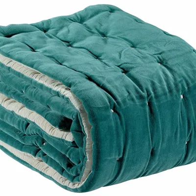 Linge de lit - Jeté uni Elise finition capiton Vert de gris 240 x 260 - MAISON VIVARAISE - SDE VIVARAISE WINKLER