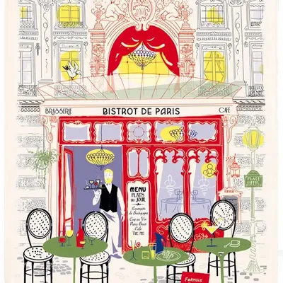 Torchons - Torchon Imprimé Façade bistrot Ecru 48 x 72 - MAISON VIVARAISE - SDE VIVARAISE WINKLER