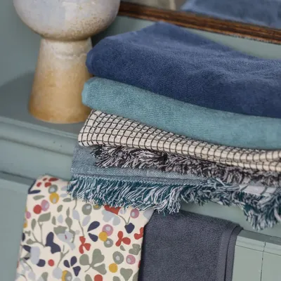 Ustensiles de cuisine - Essuie-mains oeillet Curl Encre 50 x 50 - MAISON VIVARAISE - SDE VIVARAISE WINKLER