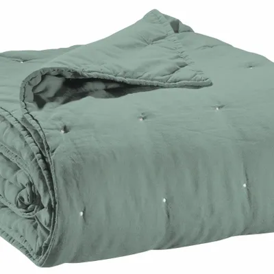 Linge de lit - Jeté de lit Zeff Vert de gris 180 x 260 - MAISON VIVARAISE - SDE VIVARAISE WINKLER