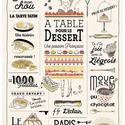 Dish towels - Kitchen Towel Les Dessert Francais Ecru 48 X 72 - MAISON VIVARAISE - SDE VIVARAISE WINKLER