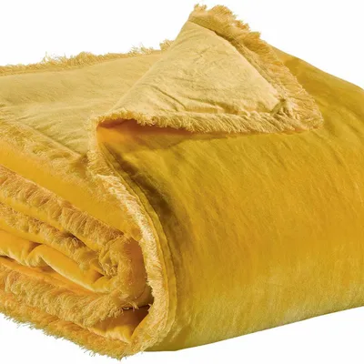 Throw blankets - Plain Fara Throw Curry 135 X 200 - MAISON VIVARAISE - SDE VIVARAISE WINKLER