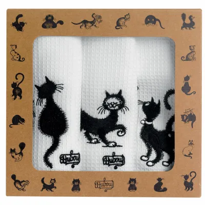 Torchons - Lot de 3 torchons Dubout Les chats brodé Blanc 40 x 60 - MAISON VIVARAISE - SDE VIVARAISE WINKLER