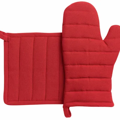Potholders - Recycled Kitchen Glove and Pot Holder Jona Rouge 15 X 30 - MAISON VIVARAISE - SDE VIVARAISE WINKLER