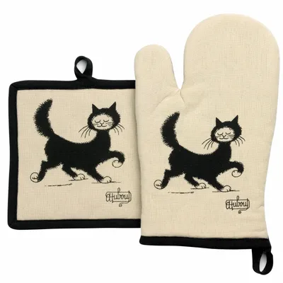 Maniques - Gant de cuisine + Manique Dubout Chat Balade Beige 18 x 28 - MAISON VIVARAISE - SDE VIVARAISE WINKLER