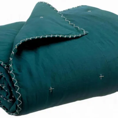 Linge de lit - Jeté uni Nala Paon 180 x 260 - MAISON VIVARAISE - SDE VIVARAISE WINKLER