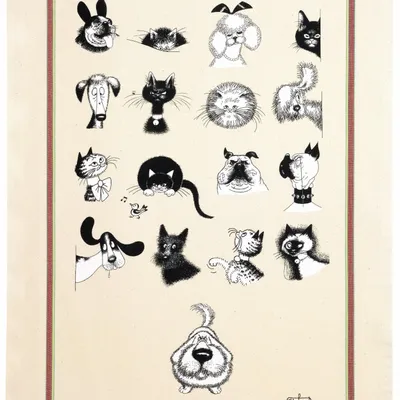 Torchons - Grand torchon Dubout Multi portraits Ecru 60 x 80 - MAISON VIVARAISE - SDE VIVARAISE WINKLER