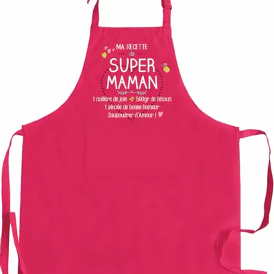 Tabliers de cuisine - Tablier de cuisine Ma recette de super maman recyclé Rose 72 x 90 - MAISON VIVARAISE - SDE VIVARAISE WINKLER