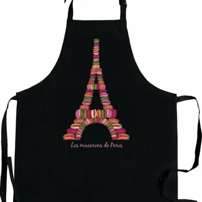 Aprons - Recycled Macarons de Paris cooking apron Noir 72 X 90 - MAISON VIVARAISE - SDE VIVARAISE WINKLER