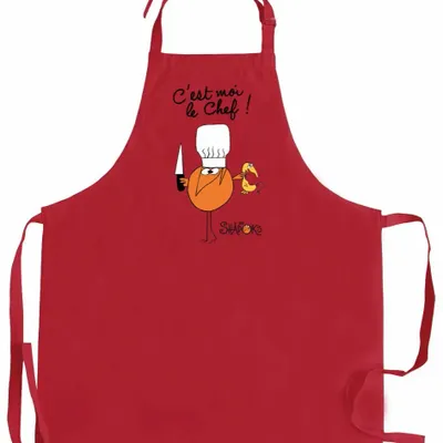 Tabliers de cuisine - Tablier de cuisine Shadoks C'est moi le chef recyclé Rouge 72 x 90 - MAISON VIVARAISE - SDE VIVARAISE WINKLER