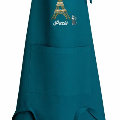 Aprons - Recycled kitchen apron with pocket Tour Eiffel Paon 85 X 72 - MAISON VIVARAISE - SDE VIVARAISE WINKLER