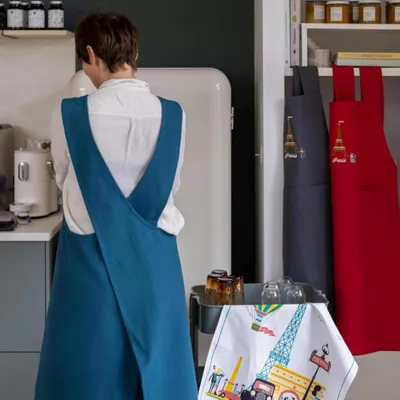 Tabliers de cuisine - Tablier de cuisine japonais recyclé Tour Eiffel Paon 125 x 85 - MAISON VIVARAISE - SDE VIVARAISE WINKLER