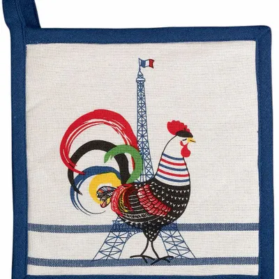 Maniques - Manique recyclé French Cocorico Ecru/bleu 20 x 20 - MAISON VIVARAISE - SDE VIVARAISE WINKLER