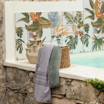 Linge de lit - Drap hammam Cancun Thym 90 x 180 - MAISON VIVARAISE - SDE VIVARAISE WINKLER