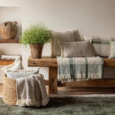 Cushions - Jane Tweed Cushion Olive 45 X 45 - MAISON VIVARAISE - SDE VIVARAISE WINKLER