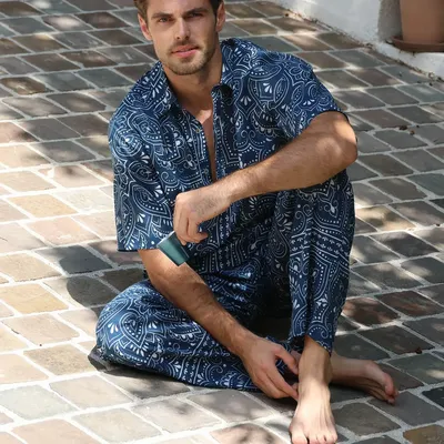 Vêtements de nuit - PANTALON ET CHEMISETTE STANLEY EN VOILE DE COTON - MONSIEUR CHARLI