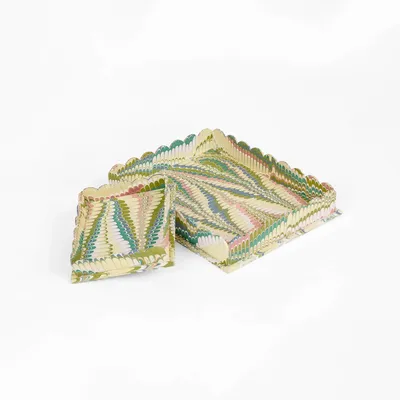 Objets de décoration - ENSEMBLE DE PLATEAUX DE BUREAU MARBRÉS ET DÉCOUPÉS EN COQUILLE - MOSS - CRAFT BOAT