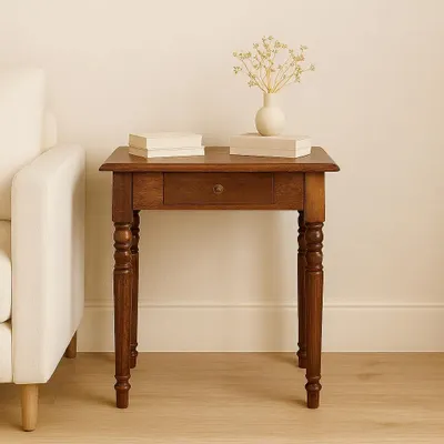 Desks - Artisan Furniture Solid Wood Chestnut Turned Leg Writing Desk, 1 Drawer, Dark Brown - ARTISAN FURNITURE