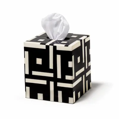 Bathroom storage - Bone Domino Black Tissue Box - LADORADA