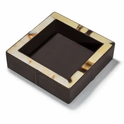 Decorative objects - Brown Leather Valet with Light Horn Frame Small - LADORADA