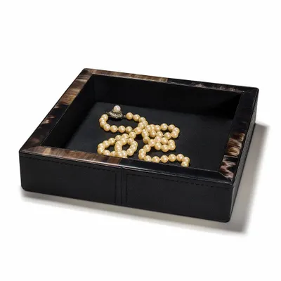 Decorative objects - Black Leather Valet with Dark Horn Frame Large - LADORADA