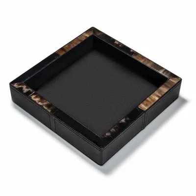 Objets de décoration - Valet en cuir noir avec cadre en corne foncée, grand modèle - LADORADA