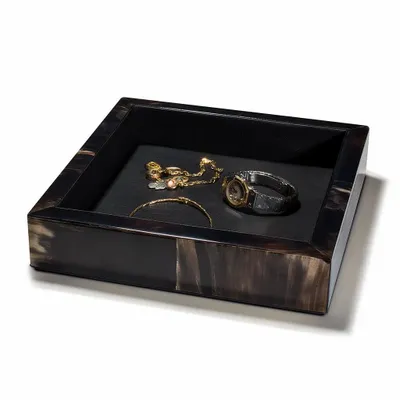 Decorative objects - Dark Horn Valet with Black Leather Trim Large - LADORADA