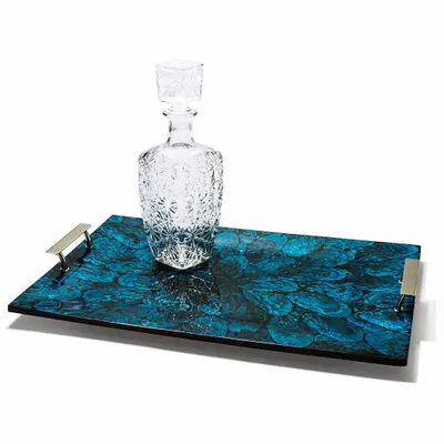 Trays - Mother of Pearl Blue Midsize Tray - LADORADA