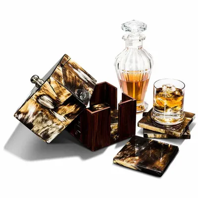 Glass - Horn Veneer Signature Coaster Set - LADORADA