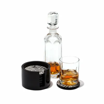 Glass - Black Almendro Round Coaster Set - LADORADA