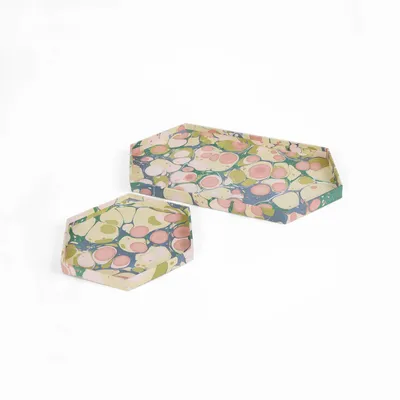 Objets de décoration - MARBLED HEXAGON TRAY SET - MOSS BUBBLE - CRAFT BOAT
