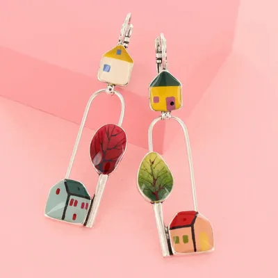 Bijoux - DORMEUSES MON PTIT VILLAGE COULEUR ARGENT MULTI - TARATATA BIJOUX