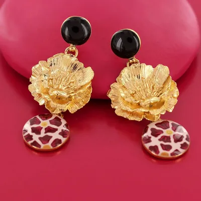 Bijoux - PUCES MAGNOLIA COULEUR DORE ROUGE - TARATATA BIJOUX