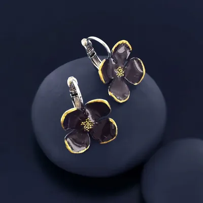 Bijoux - DORMEUSES HORTENSIA COULEUR ARGENT PRUNE - TARATATA BIJOUX