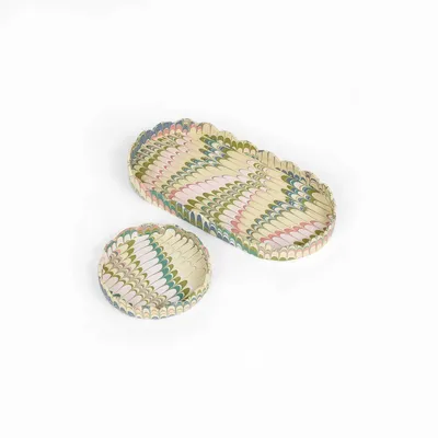 Decorative objects - ENSEMBLE DE PLATEAUX RONDS MARBRÉS À BORDURE DÉCOUPÉE - MOSS MOUNTAIN - CRAFT BOAT