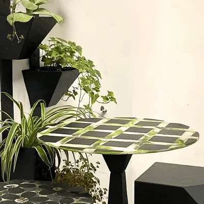 Lawn tables - Round table in natural slate, color joints, H 73 D 50 cm, - ARDOISE DESIGN