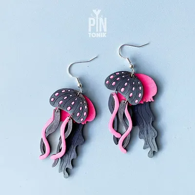 Bijoux - Neon Jellyfish Earrings – Colorful Wood and Sterling Silver - PINTONIK