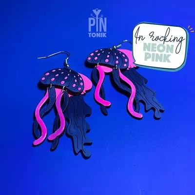 Bijoux - Neon Jellyfish Earrings – Colorful Wood and Sterling Silver - PINTONIK
